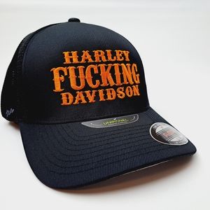 Harley Davidson Embroidered Flex Fit Fitted Cap Hat Black Mesh